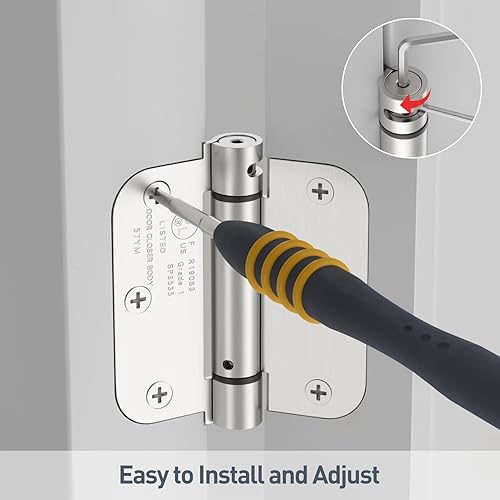 Miniatura 5 de Bisagra de puerta de cierre automático de 3.5 pulgadas, bisagra de resorte, tensión ajustable para puerta interior, certificación UL, para puerta