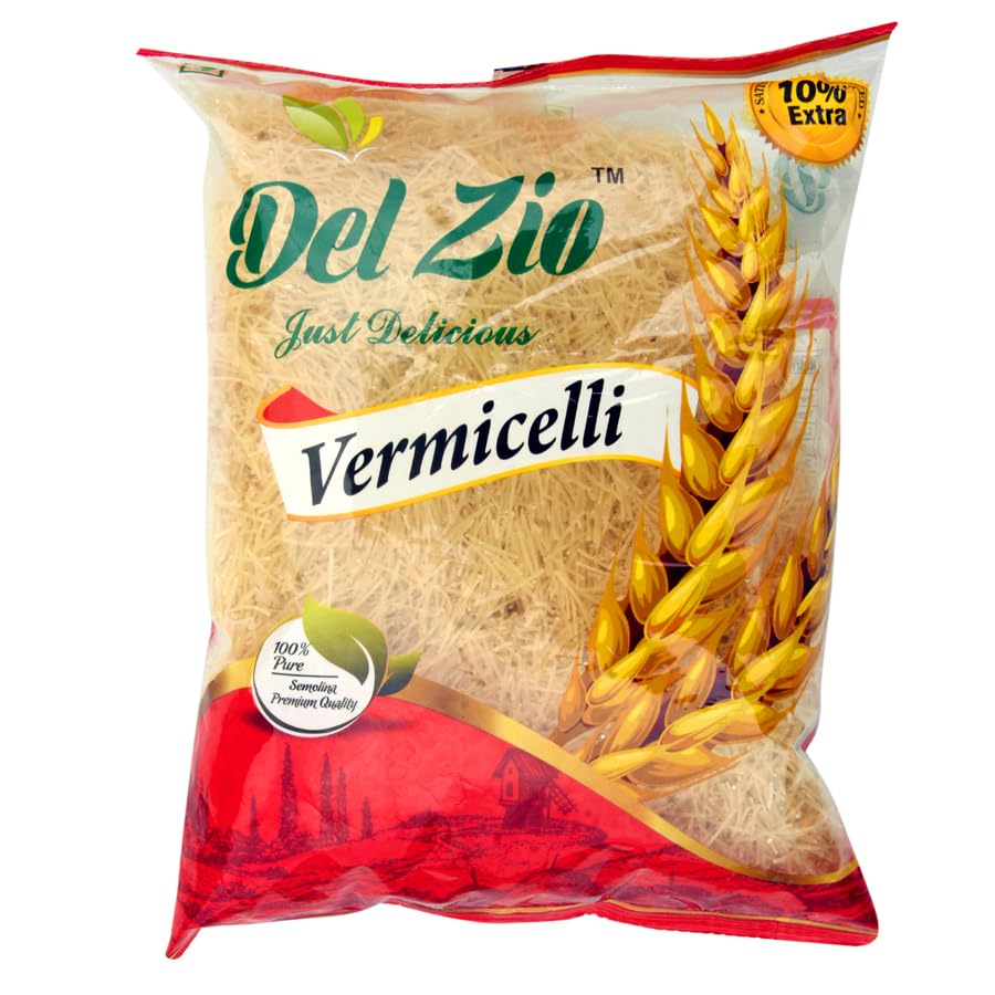 Del Zio Durum Wheat Semolina Vermicelli Semiy, Sevai, Semoi, Sevian High in Protein Non Sticky Sewai, Sevaiya Suitable for Vegetarians 400gm, Pack of 1