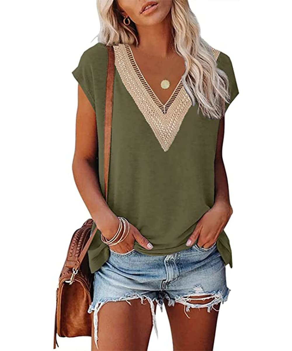 GRMLRPT 2024 Camisa Manga Corta Mujer Verano Moda Algodón y Lino Elegante Blusa Cuello en V Color Sólido Camiseta Suelto Tops Casual T-Shirt(Multicolor,S-XXL)
