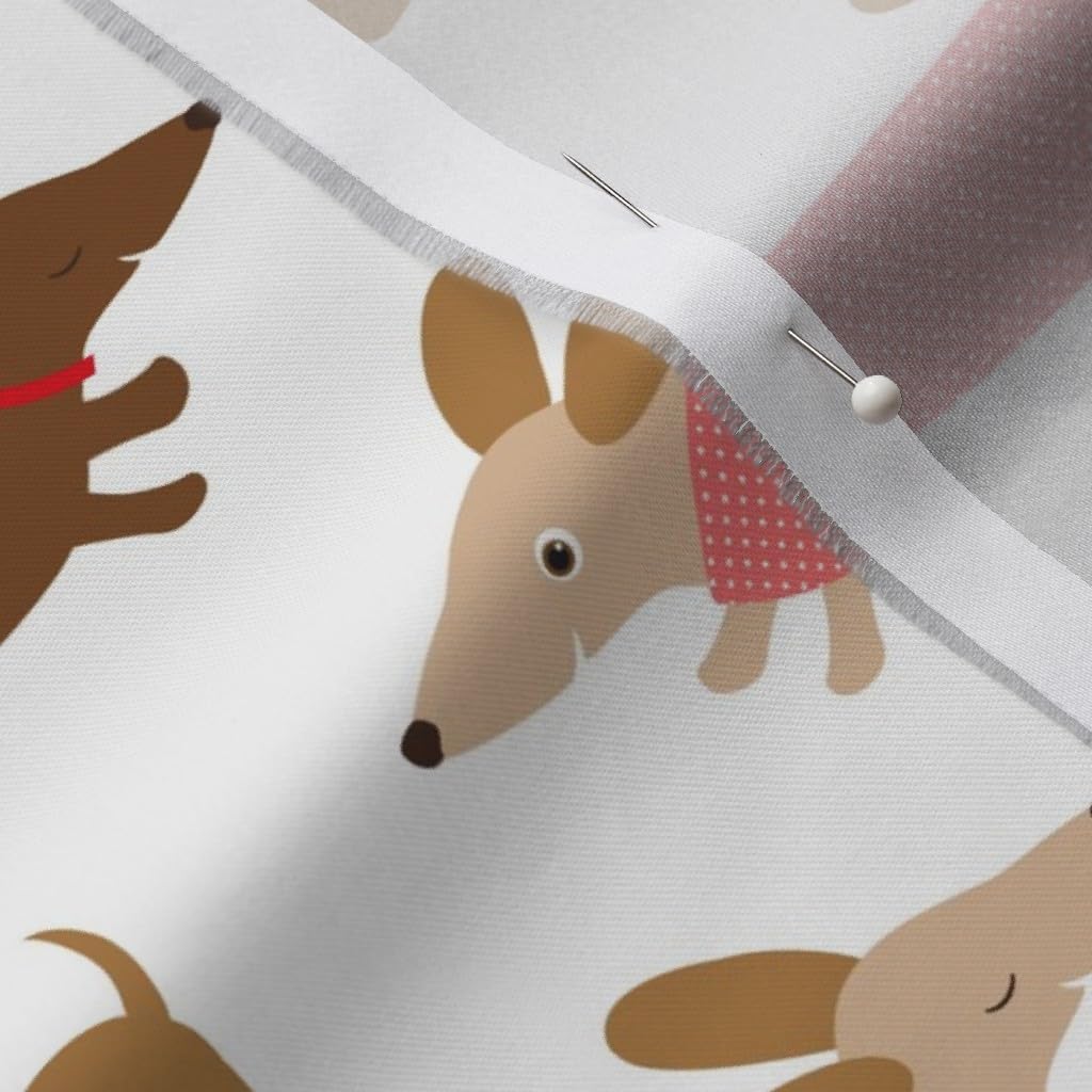 Spoonflower Fabric - Dachshund Red Dogs Happy Animal Pet Pets Printed on Organic Cotton Sateen Fabric by The Yard - Sewing Quilting Apparel Home Decor