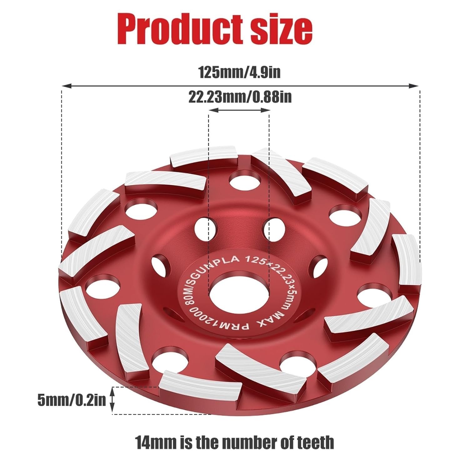 Diamentowa tarcza szlifierska, Diamentowa tarcza szlifierska do szlifierki kątowej Beton Stone Multicolor 125mm/100mm(Red)