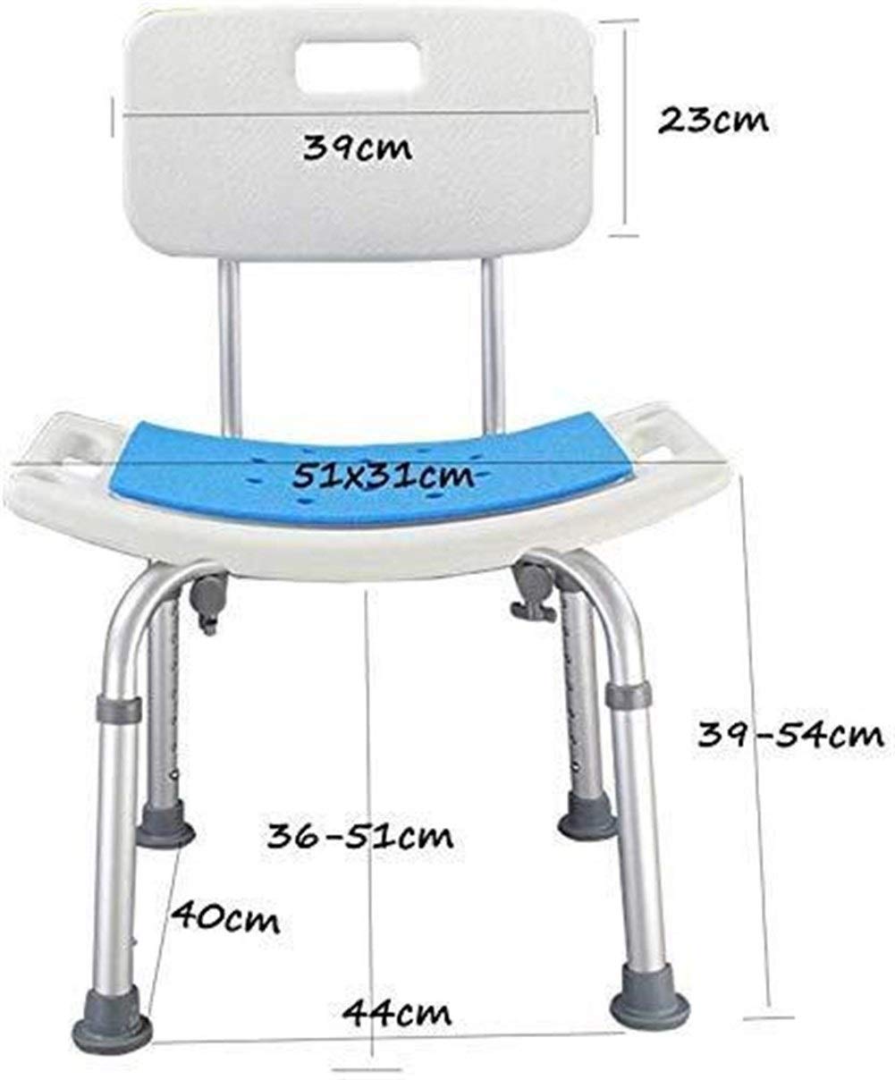 Taburete de Ducha Asiento de baño Silla de baño de Aluminio Ligero con Respaldo Antideslizante, Regulable en Altura, para ancianas con discapacidad, Que Lleva 150 kg