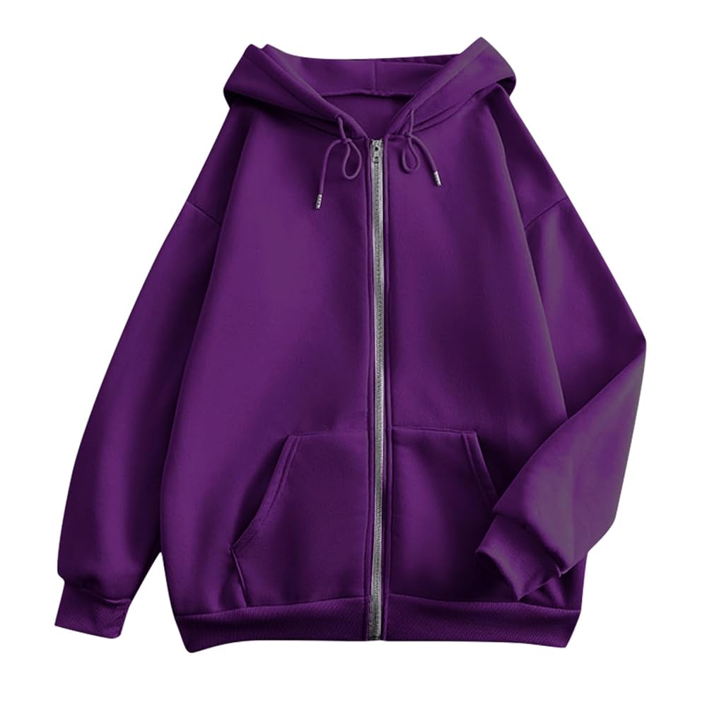 トップス always premium zip up hoodis purple Oversized Zip Up Hoodie for Women Drawstring Hooded Fleece