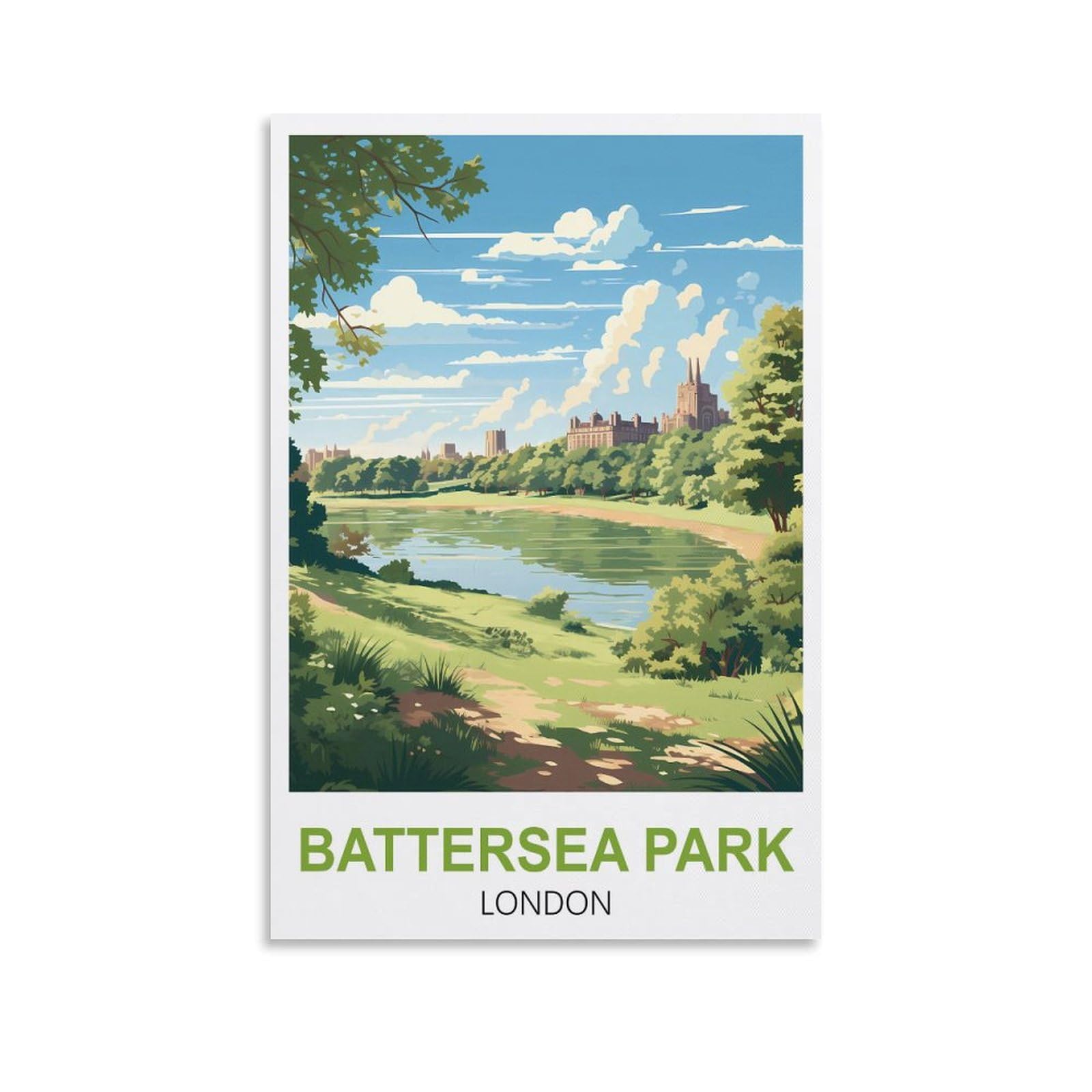 Battersea Park London Vintage Travel Poster 12x18inch(30x45cm) Canvas Art Poster And Wall Art Picture Print Modern Family Bedroom Decor
