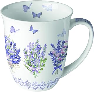 Ambiente Tea Cup Coffee Cup Mug Mug 0.4L Lavender Butterflies in Delicate Colours Fine Bone China Porcelain Series Lovely Lavender Year Round Motif