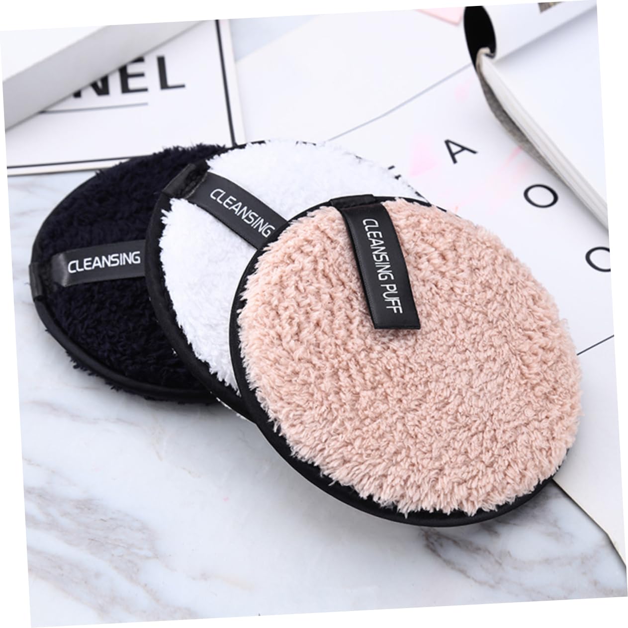 LIFKOME 3Pcs Makeup Remover Puff Towels Dual Sided Cloths for Deep Cleansing Effortlessly Remove Makeup with Coffee Black