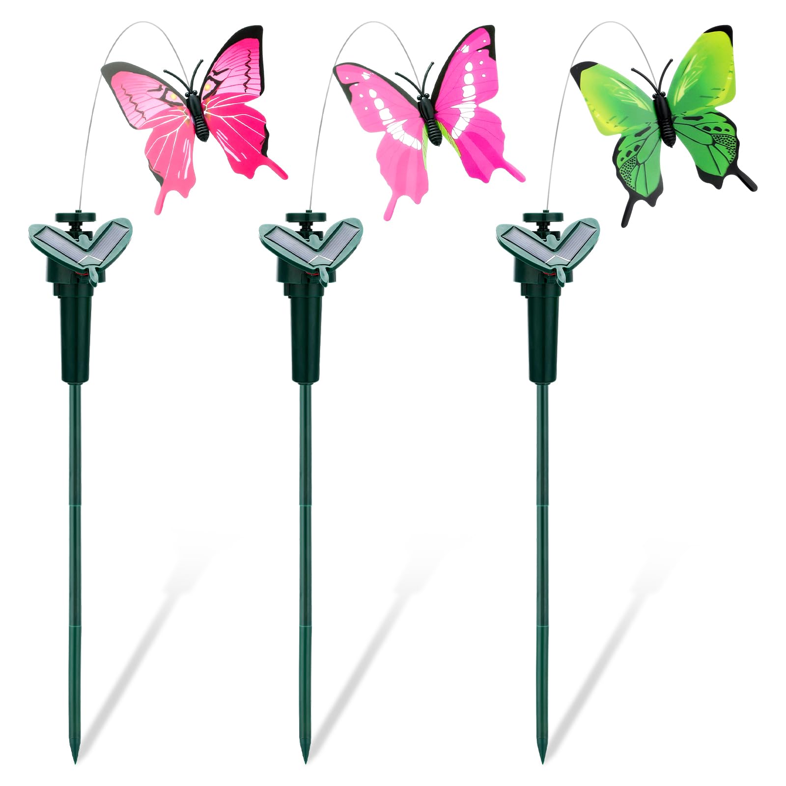 3 Pcs Butterfly Garden Stakes Realistic Fluttering Moving Flying Butterflies Waterproof Outdoor Butterfly Garden Decor Colorful Yard Art for Flower Pots Patio Lawn Balcony Decoration, 3 Bright Colors