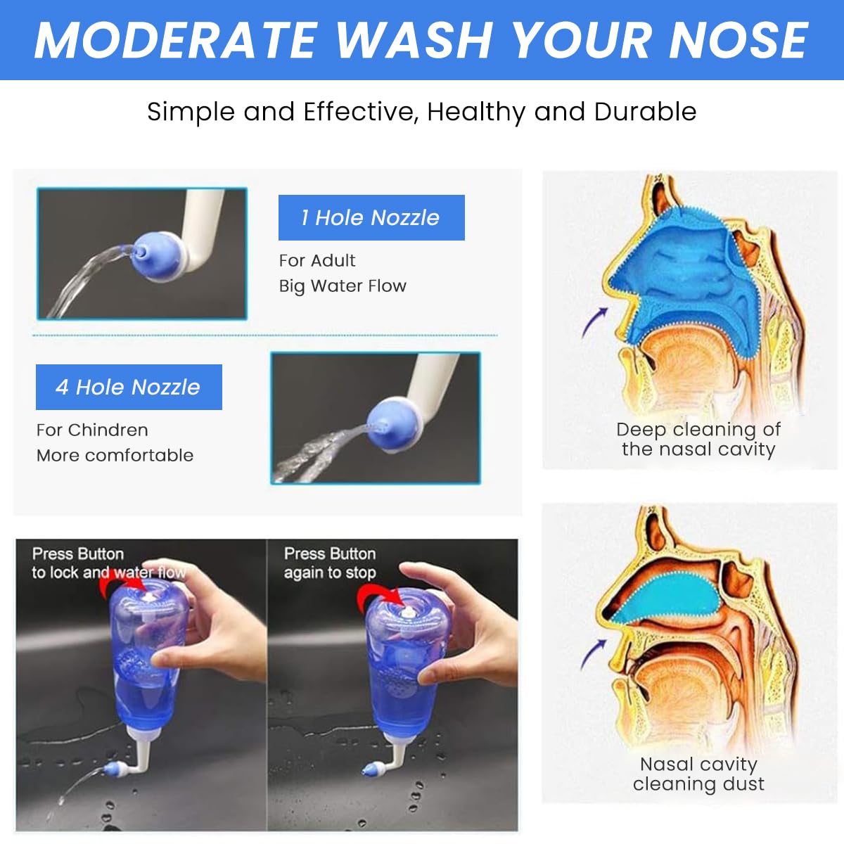 HANNEA® Nasal Rinser Kit for Sinus & Allergy Relief, With 30 Packs Nasal Wash Saline(2.7g/per pack) 300ml Reusable Nasal Rinser Kettle, Relieve Nasal Discomfort, Suits for Daily Use, with 2 Rinse Tips - Image 3 thumbnail