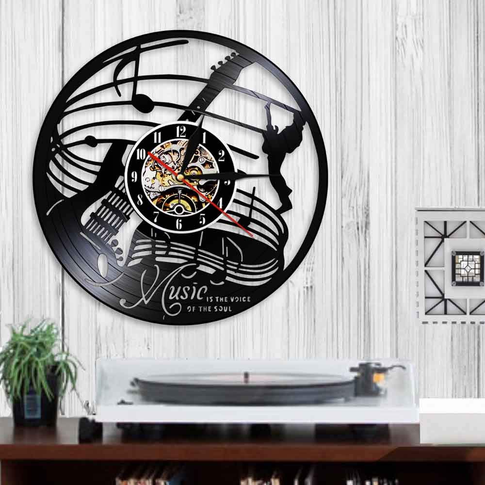 30cm Strumento musicale Chitarra 3D Art Decoraitve da parete La musica è la vita dell'anima Orologio da parete Disco in vinile Orologio a tempo a LED Orologi Regali per la festa della mamma Orologi