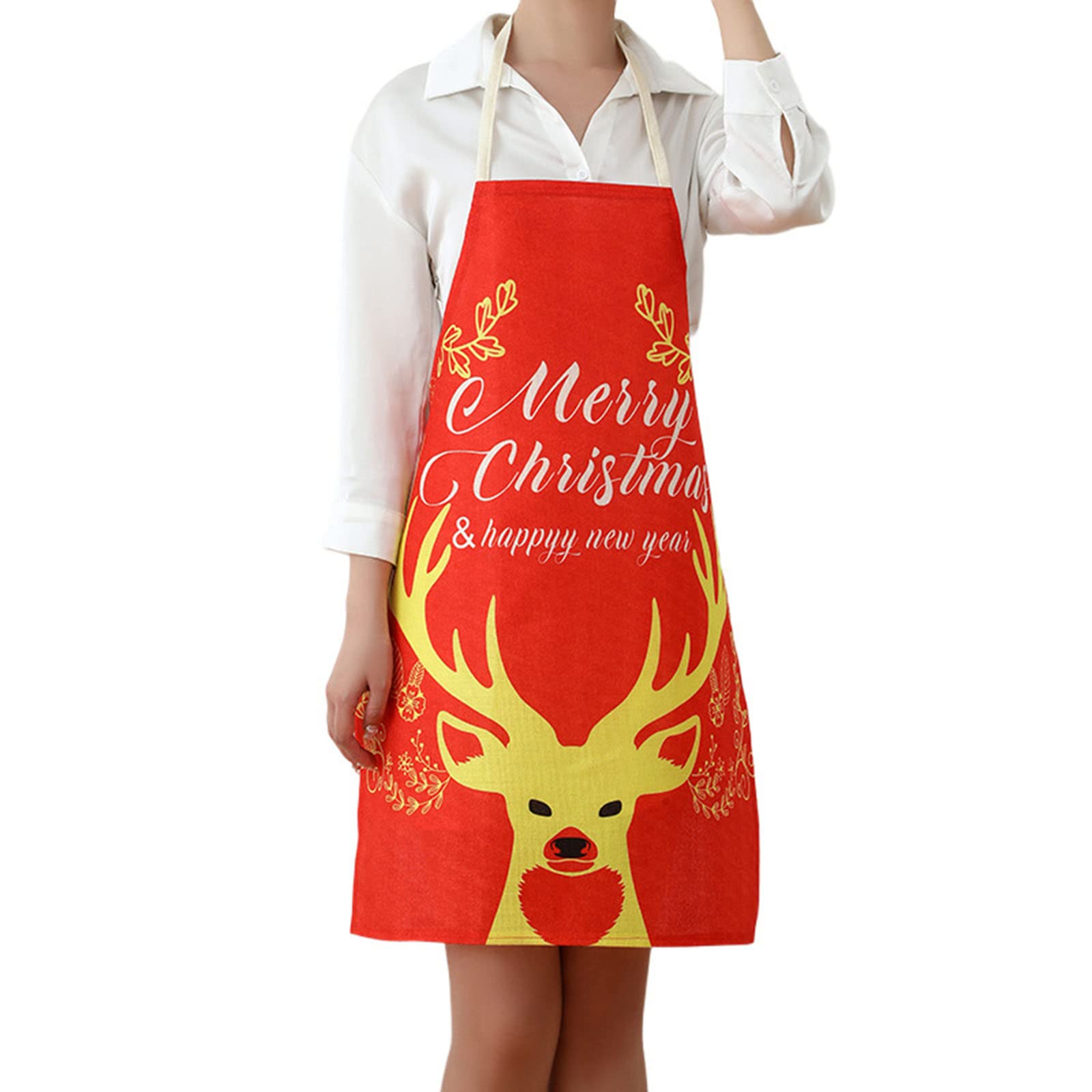 Delantal de cocina de Navidad, delantal de cocina para panadería, delantales decorativos, adornos de tela de lino, decoración del hogar, delantal de cocina para mujer