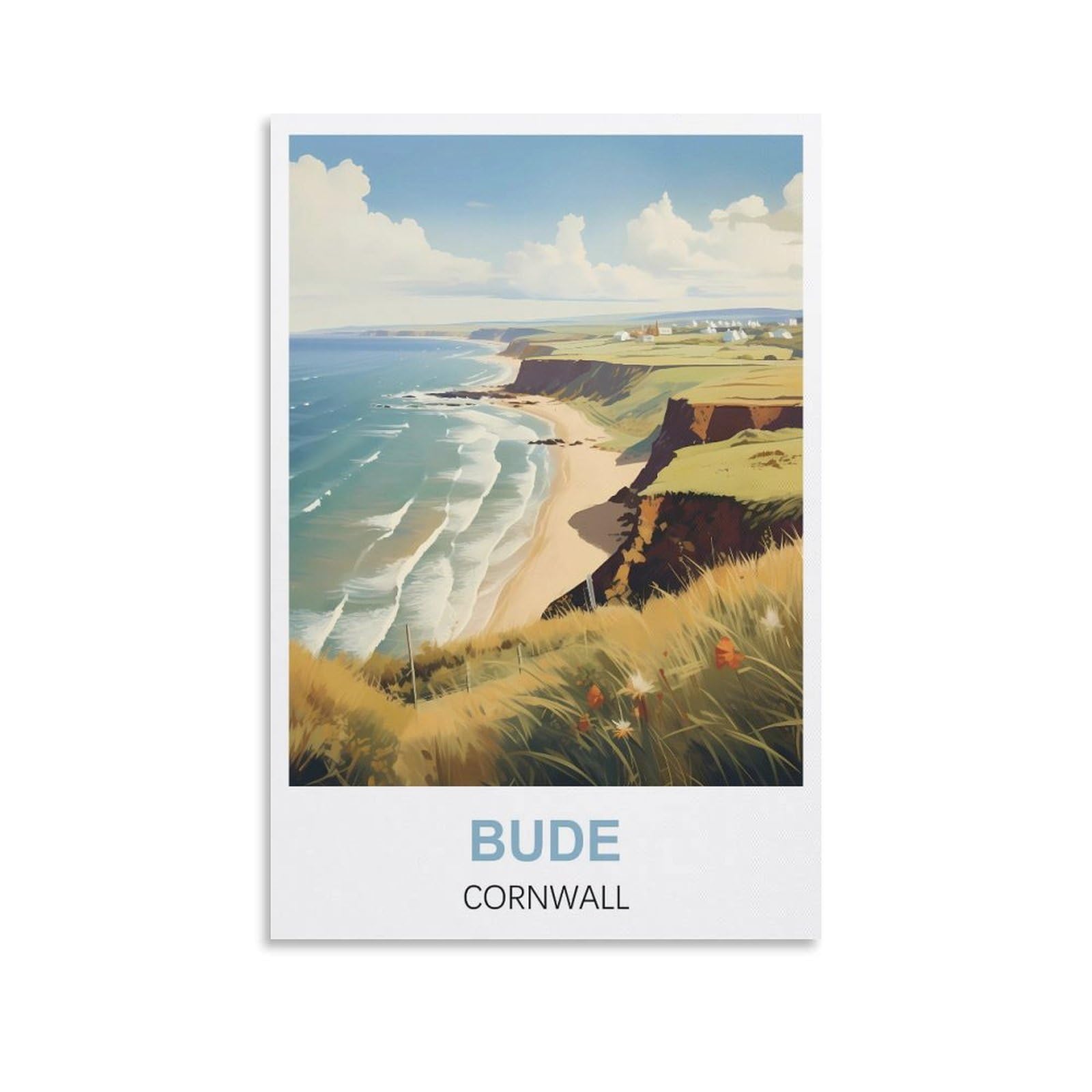 Wgmdoee Unframe-Style Bude Cornwall Vintage Travel Poster 20X30inch(50X75cm) Canvas Poster Living Room Wall Art Home Decor