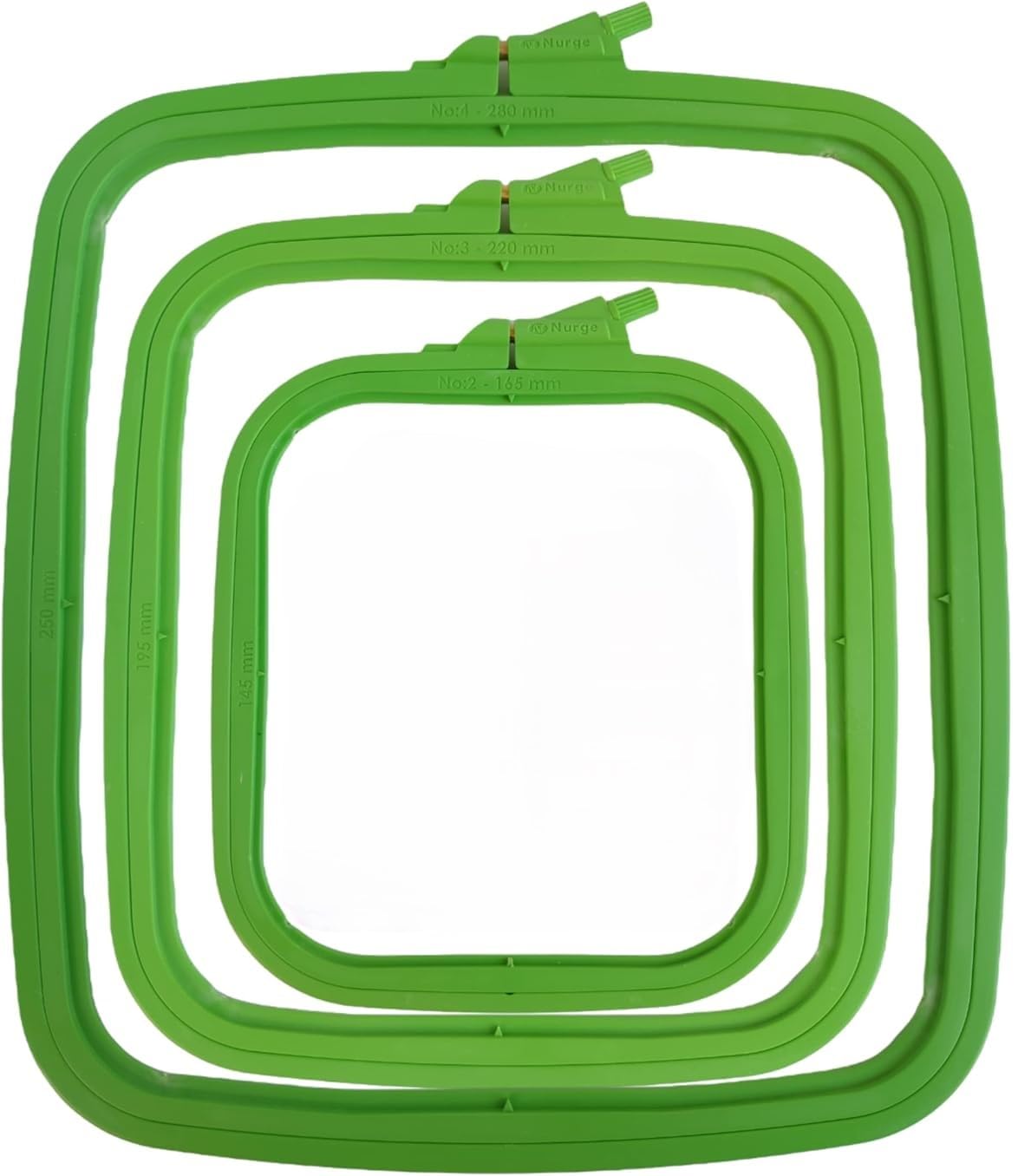 Nurge Square Embroidery Hoop - Plastic Cross Stitch Frame for Needlepoint &amp; Embroidery - Adjustable Craft Hoop - Green - Set of 3