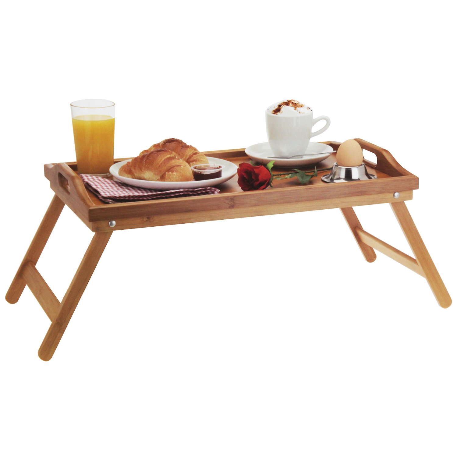 Plateaux de Petit déjeuner, Bambou avec Pieds pliants, 24x50x30cm, Nature, Plateau de Service