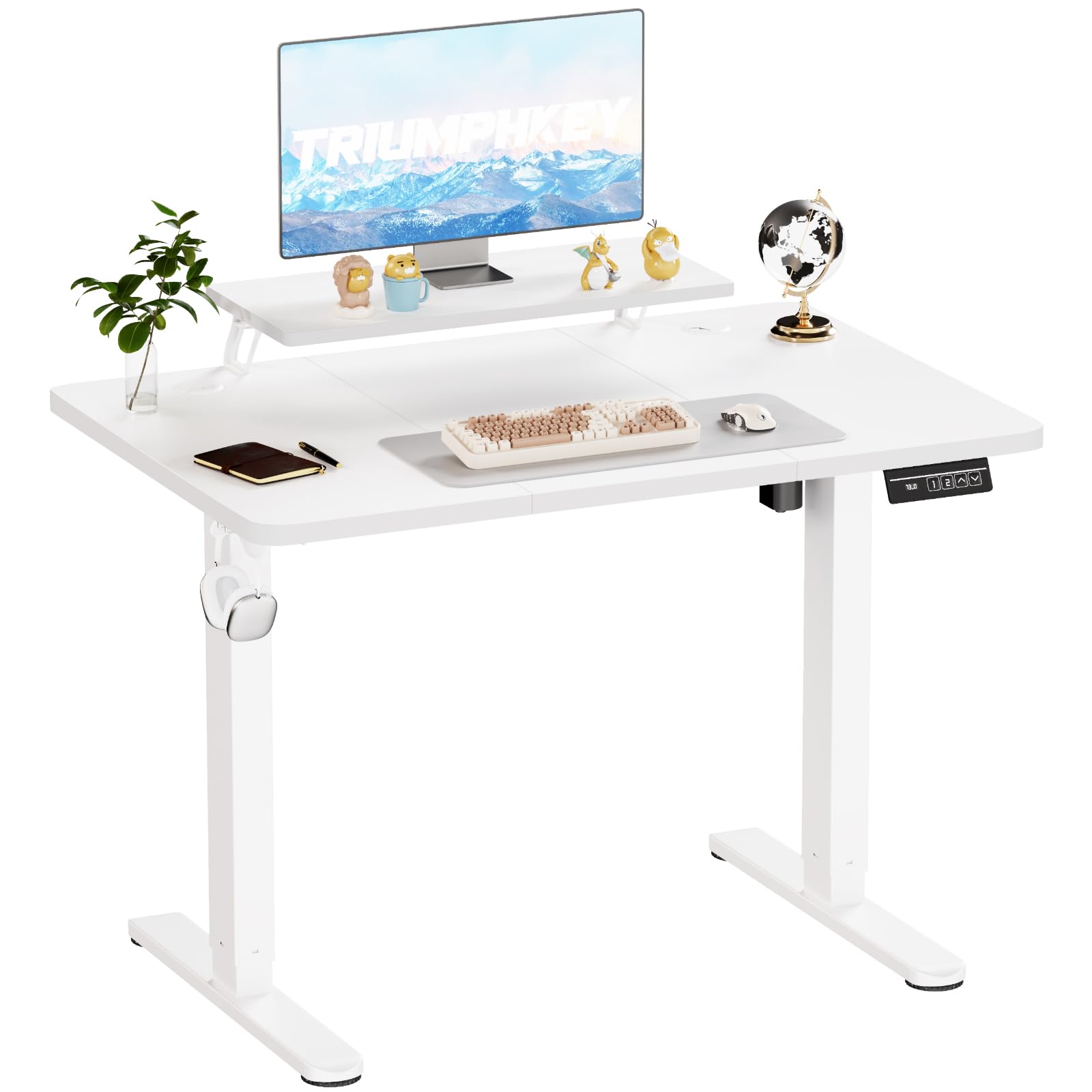 TRIUMPHKEY 120x60cm Escritorio Elevable Eléctrico con Soporte para Monitor, Escritorio Regulable en Alturacon 2 Alturas de Memoria, Mesas de Ordenador, Escritorios de Oficina Blanco