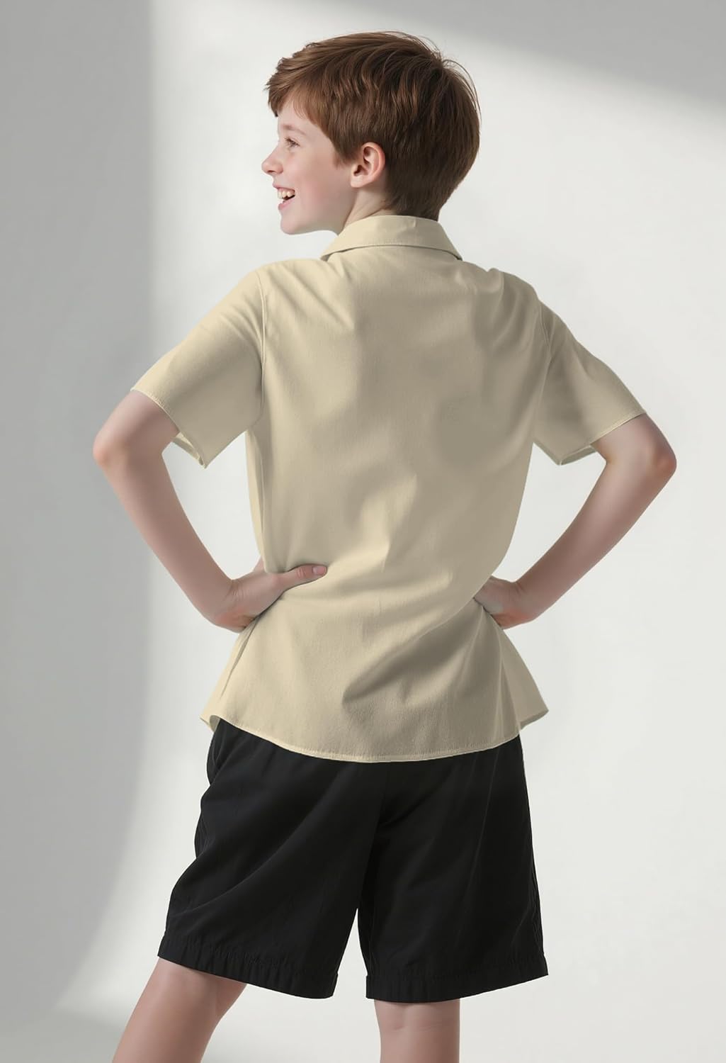 YUYAPA Boys Button Down Shirt Casual Short Sleeve Woven Shirts with Two Pockets for Kids 6-14 Years - Image 4