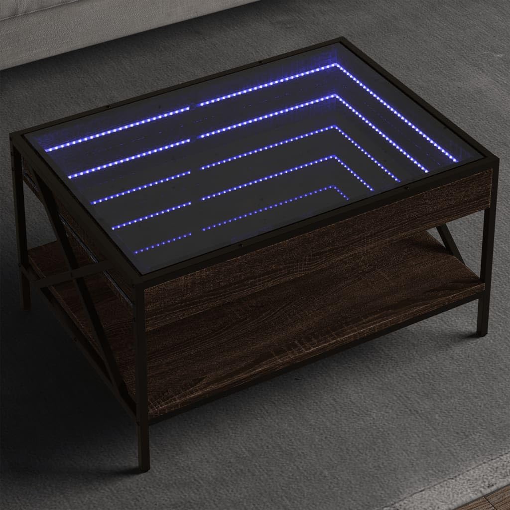 Table basse chêne 70x50x38 cm créant une ambiance feutrée avec LED pour vos soirées