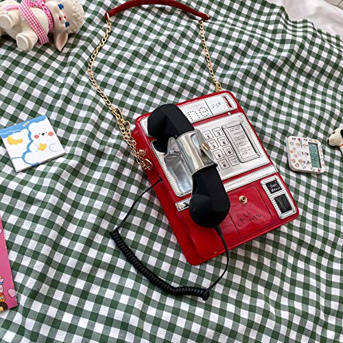 KUANG! Women Reflective Laser Fashion Telephone Shaped Shoulder Bag Ladies Funny Crossbody Bag Chain Purse3