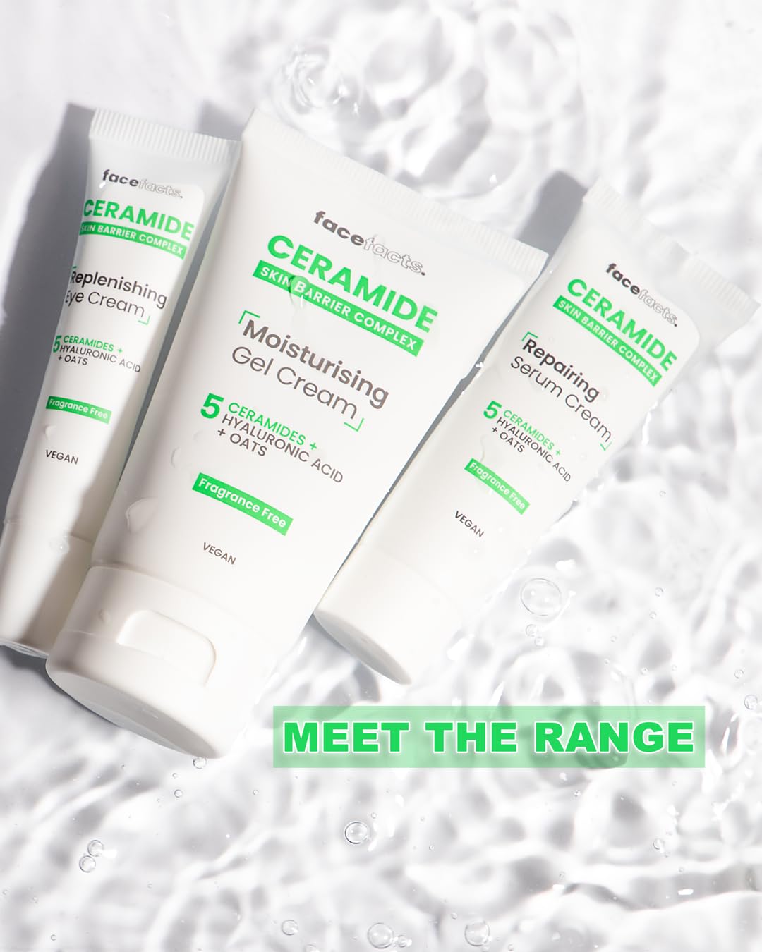 Face Facts Ceramide Skin Care Set, Eye Cream 15ml, Moisturising Gel 50ml, Repairing Serum 30ml, Hydrating Cleanser 200ml - Image 3