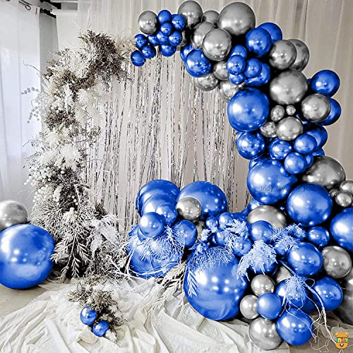 Image of Just Party 25Pcs Silver & 25Pcs Blue Metallic Chrome Balloons with Shiny Surface For Birthdays /Anniversary /Engagement /Baby Shower /bachelorette Party Decorations (Pack of 50)