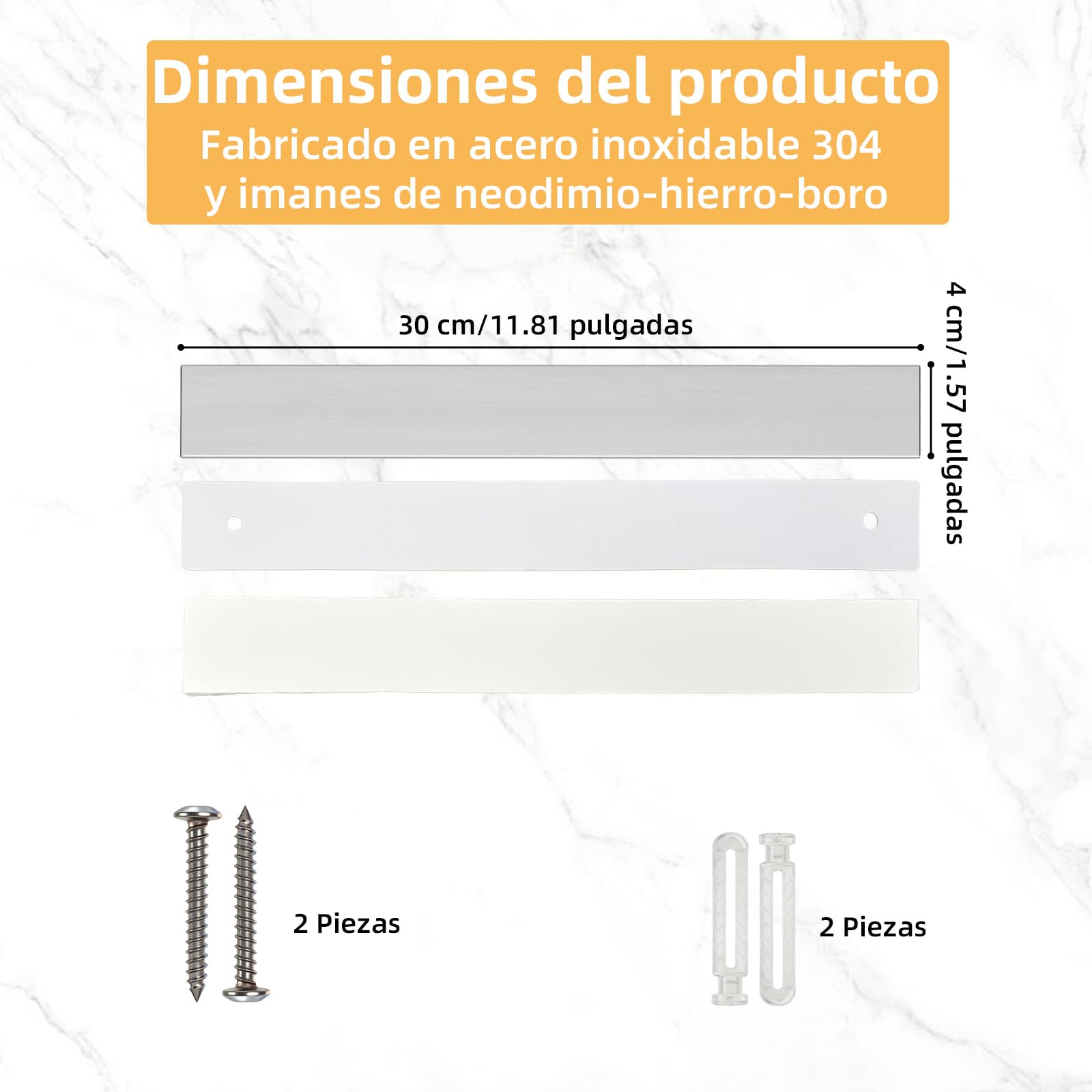 30cm Barra Magnética para Cuchillos Acero Inoxidable, Soporte Iman Cuchillos Cocina, Portacuchillas Magnético, Soporte Magnético Cuchillos con Autoadhesivo, Iman Cuchillos Pared para Espátulas Tijeras - 2