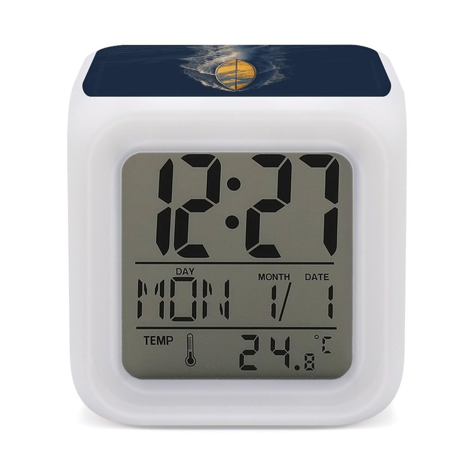 JTREHY 7 Color Changing LED Digital Alarm Clock,Surfboard Printed Wake-up Clock with Temperature Display Home Decoration Alarm Clock for Bedroom Office