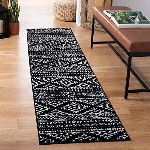 SAFAVIEH Tulum Collection Runner Rug - 2' x 8', Black & Ivory, Moroccan Boho Tribal Design, Non-Shedding & Easy Care, Ideal for High Traffic Areas in Living Room, Bedroom (TUL272Z)