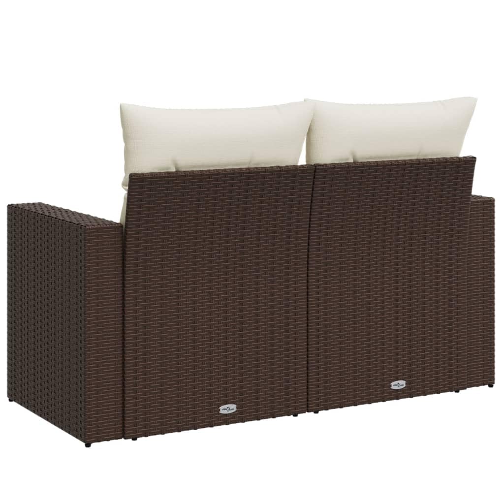 Divano da Giardino 2 Posti in Rattan PE Marrone 131cm | Set modulare per terrazzo e giardino con cuscini sfoderabili e piedini regolabili in plastica.