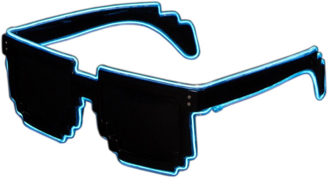 El Wire Aqua Blue LED Sunglasses - 8-Bit Retro Pixel