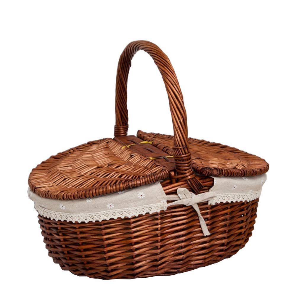 Storage Basket,Picnic with Liner Oval Willow Wicker Hamper Shopping W/Handle for Picnics, Parties and BBQs