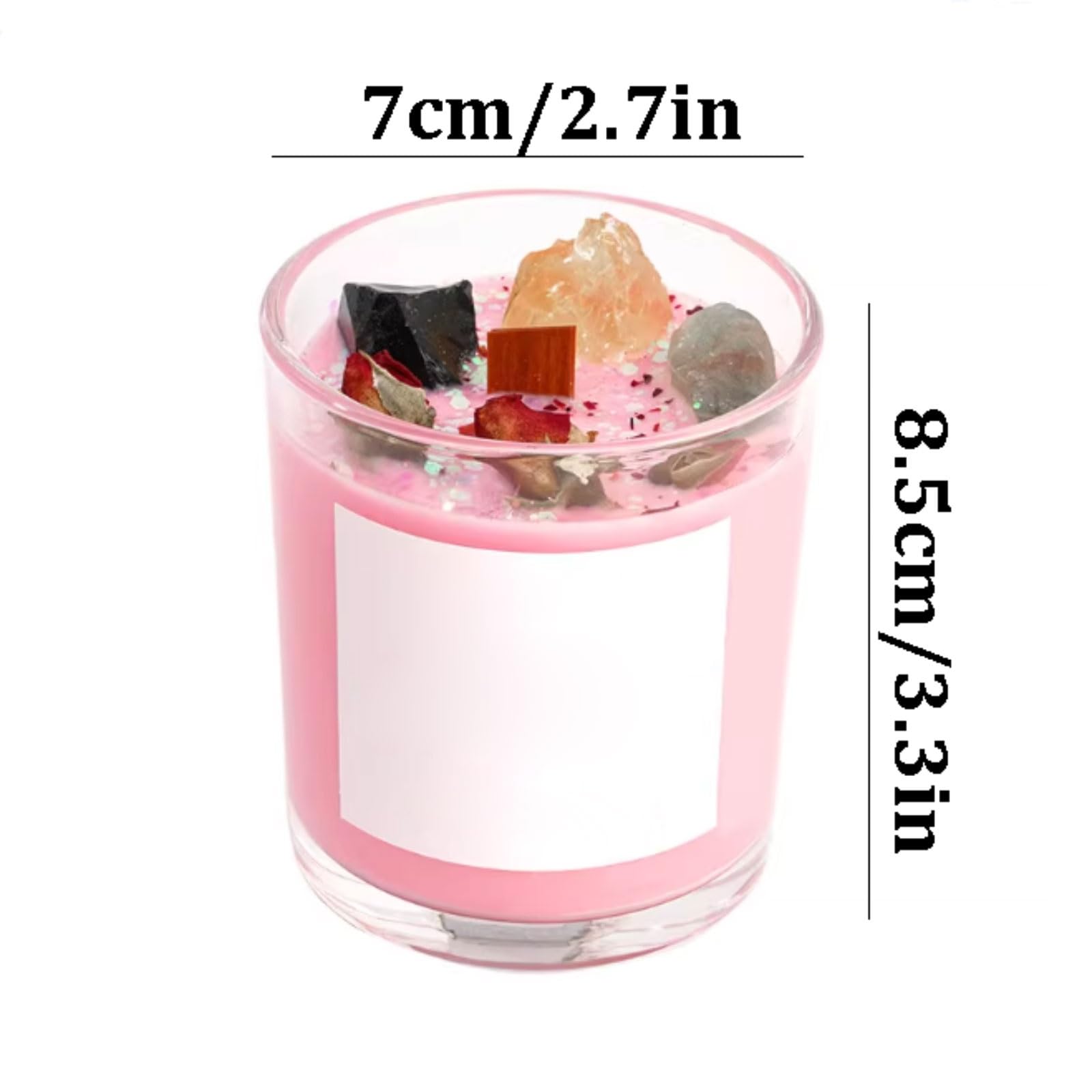 Compacto Velas de vidrio, velas en tarro reutilizables con cristales y flores secas, vela de soja Natural, vela de aromaterapia de larga duración no es picante(Lila)