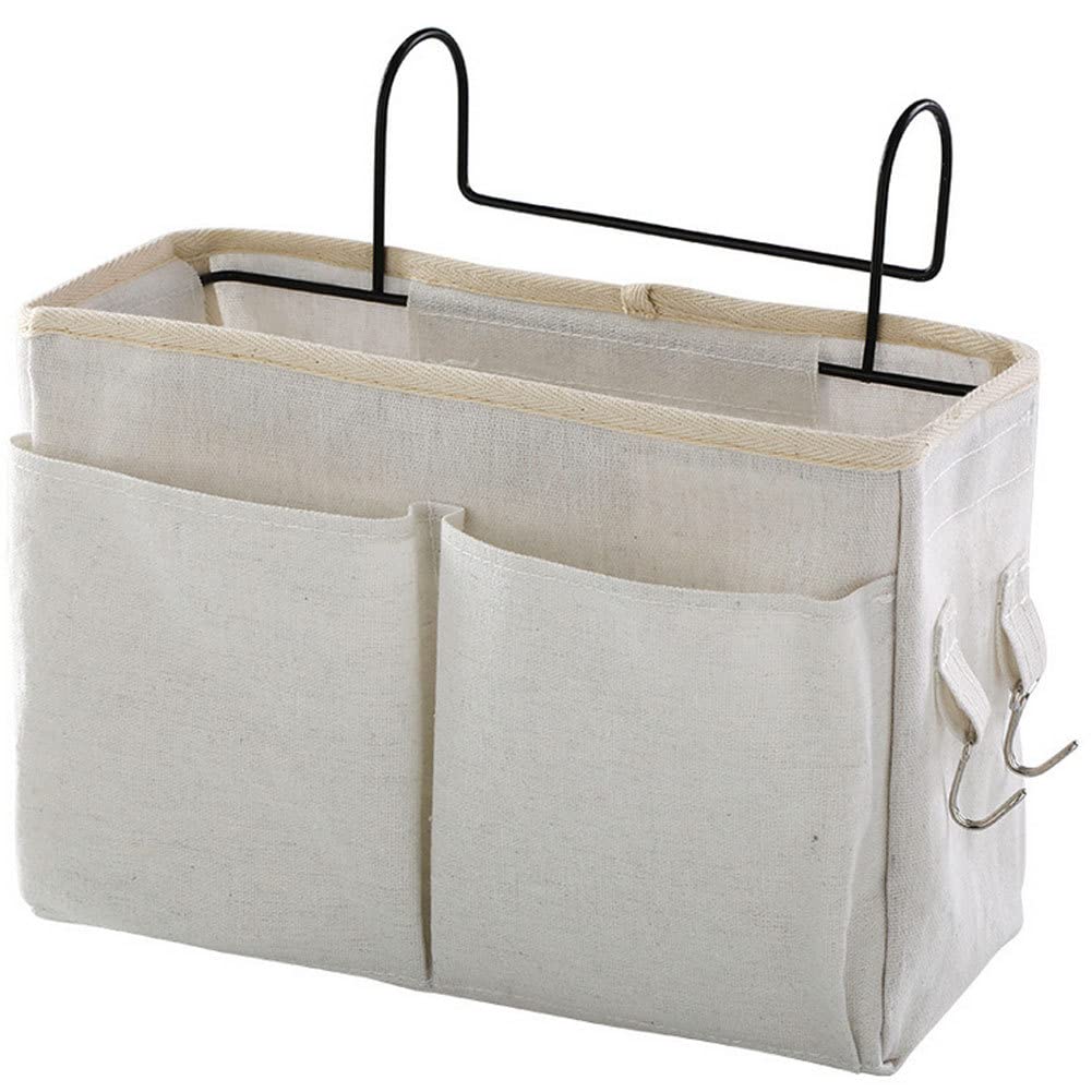 Xoeryoy Bedside Hanging Storage Bag Caddy Pocket Nightstand Organizer Basket White for Bunk Bed Dorm Rooms