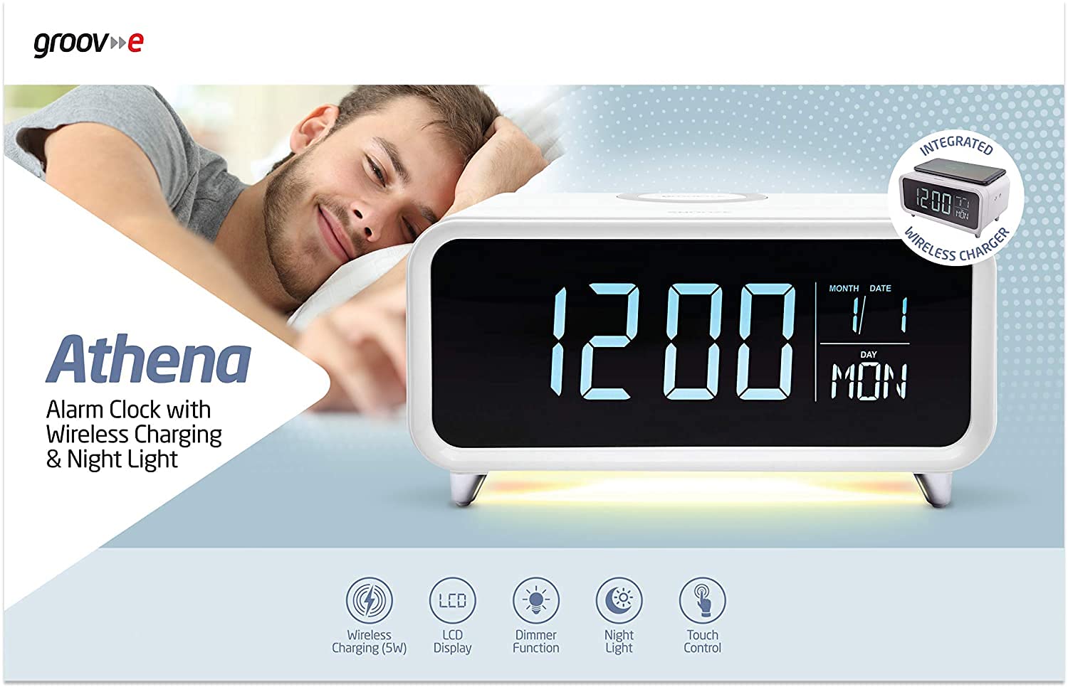 Controllo touch atena. LCD. Mostra sveglia con caricabatterie wireless integrato e luce notturna - Bianco ( Color : White )