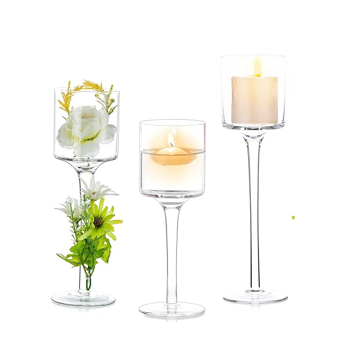 Buy Nuptio Glass Candle Holder Tea Light Candle Holders Set of 3 Tall