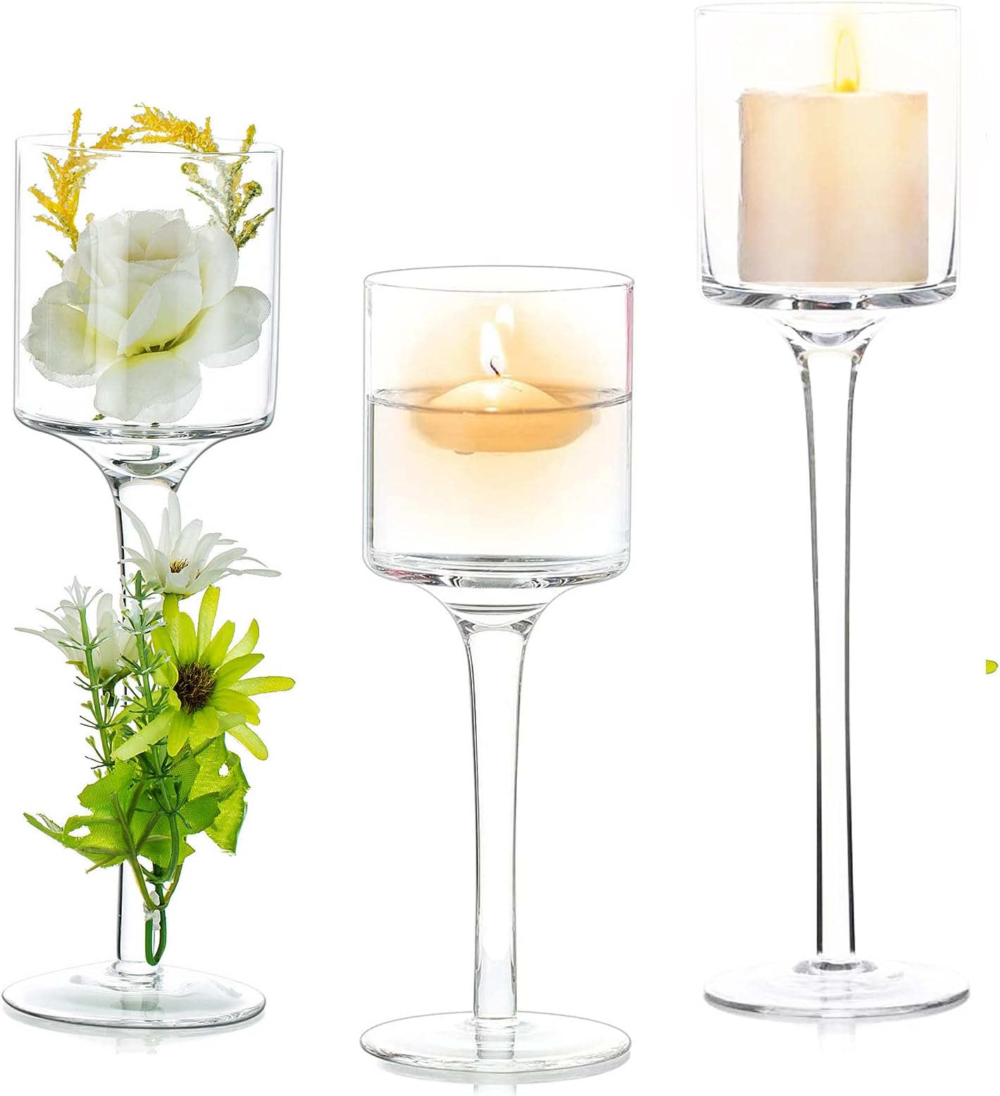 12 Pcs Glass Candle Holder Tall Tea Lights Candle Holder