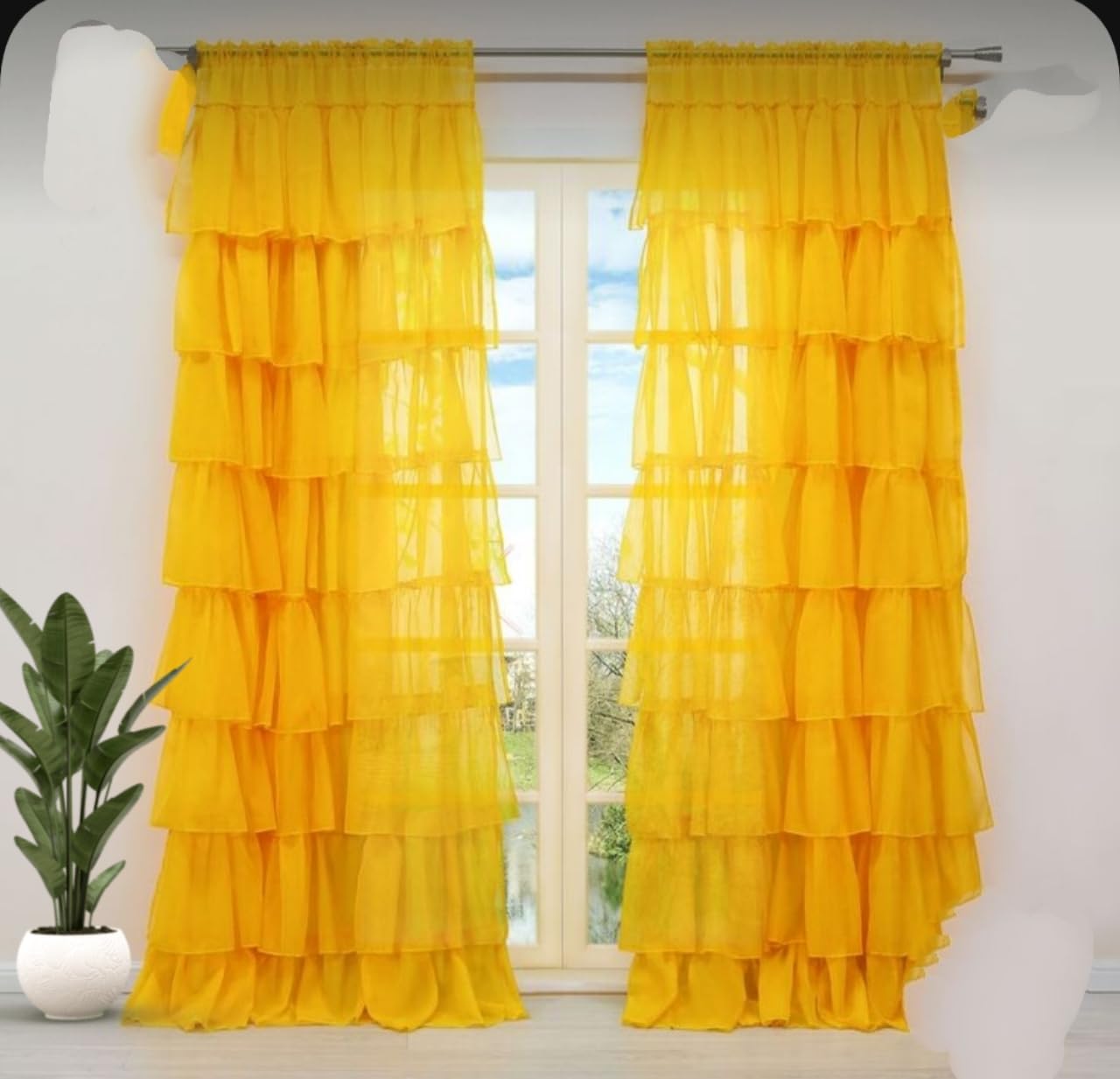 NYSARG Yellow ICE Ruffle Curtain for Living Room, Trending Curtain, 7 FEET (Pack of 1)