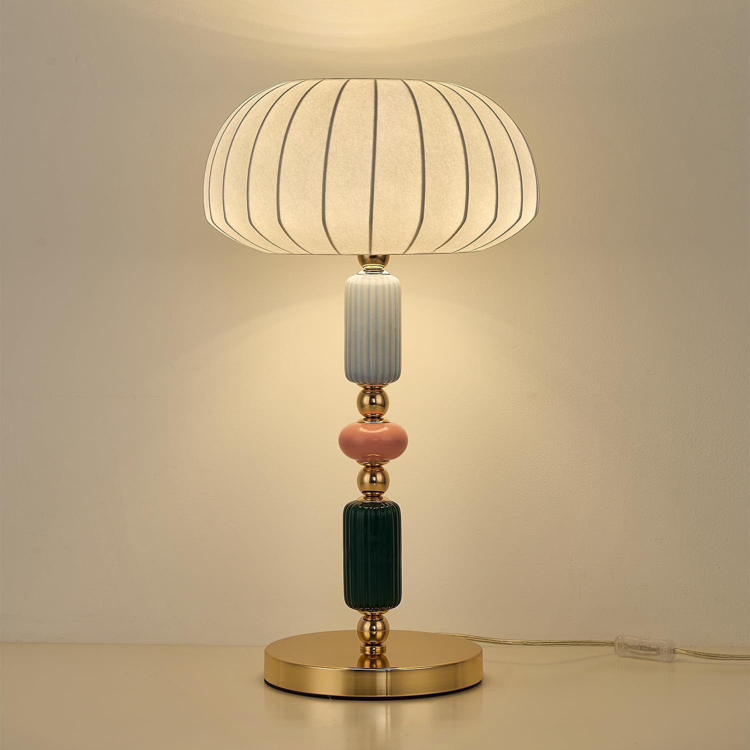 Photo 1 of JTYQEISW ModernSilk-Like Table Lamp with Ceramic & Metal Base, E26 Bedside Lamp, 11.81" W x 20.86" H, Small Plug in Lamp, Modern White Ceramic Lamp for Bedroom