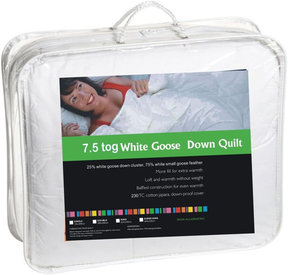 rejuvopedic New 7.5 Tog KING Summer Goose Feather & Down Duvet Quilt, 25% DOWN With A Luxury Pure Cotton Casing