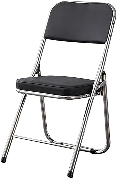 JSWHYBD Folding Office Chair Soft-Padded Folding Chair with Backrest Carbon Steel Tubing + PU Seat Cushion Space-Saving Suitable for Home Meetings and KitchensBlack