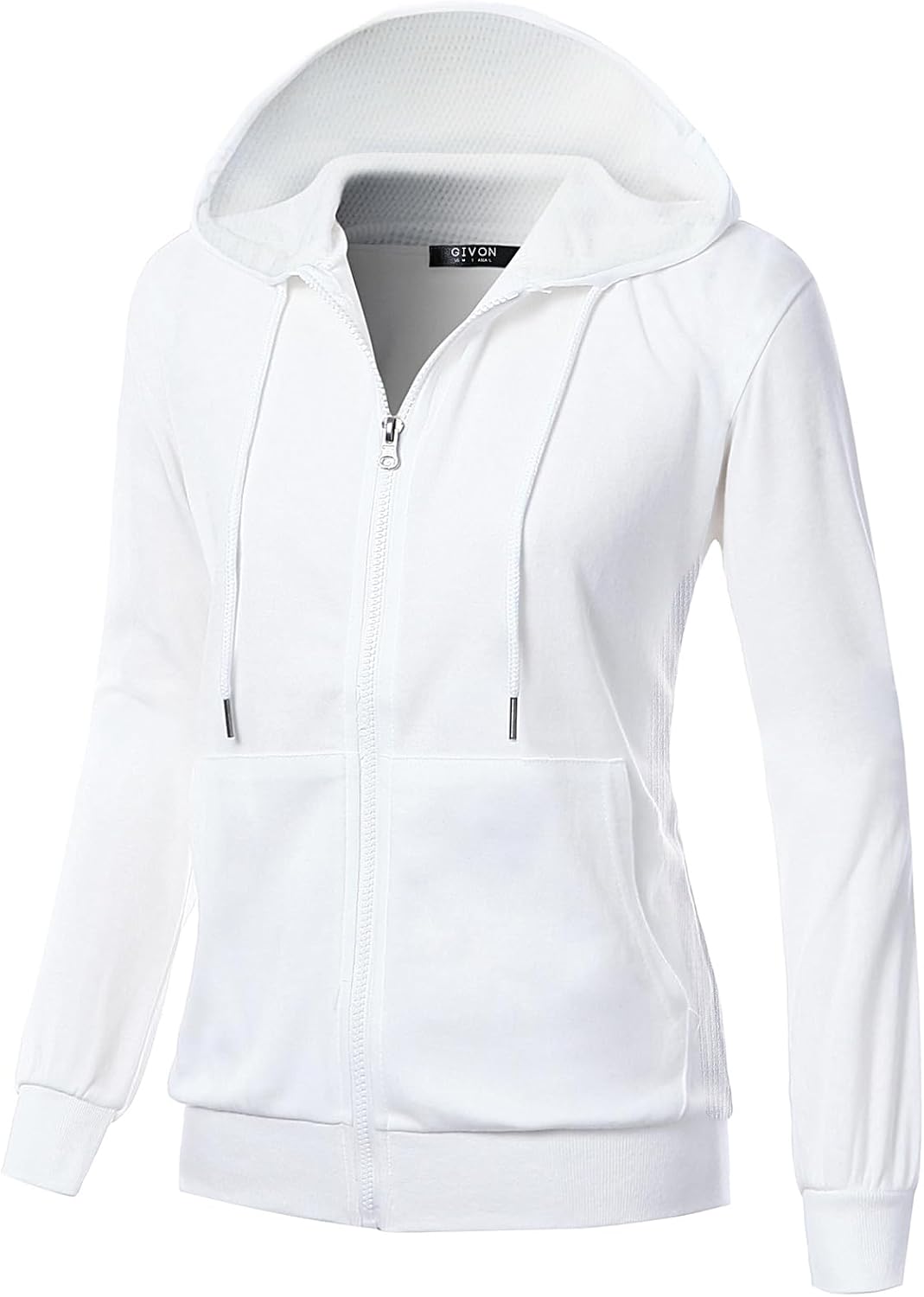 GIVON Women's Zip Up Hoodie Lightweight Regular Fit Sweatshirt with Waffle Knit Side Panels and Inside Hood
