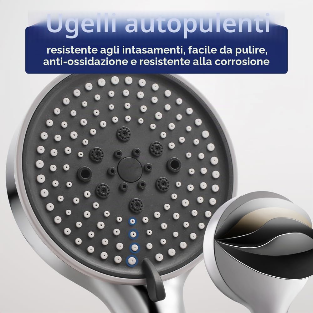Soffione Doccia, Doccino per Doccia Alta Pressione Risparmio Idricocon con 2m Tubo Doccia, Doccetta per Doccia con 5 Modi Funzione