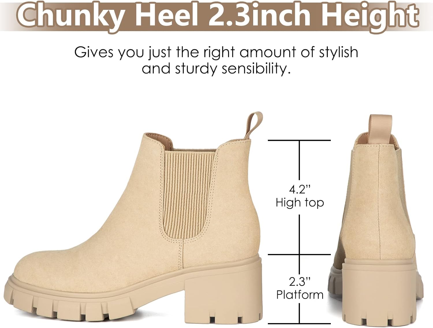 Athlefit Women's Chelsea Boots Fashion Lug Sole Chunky Heel Slip on Elastic Ankle Booties - Image 3