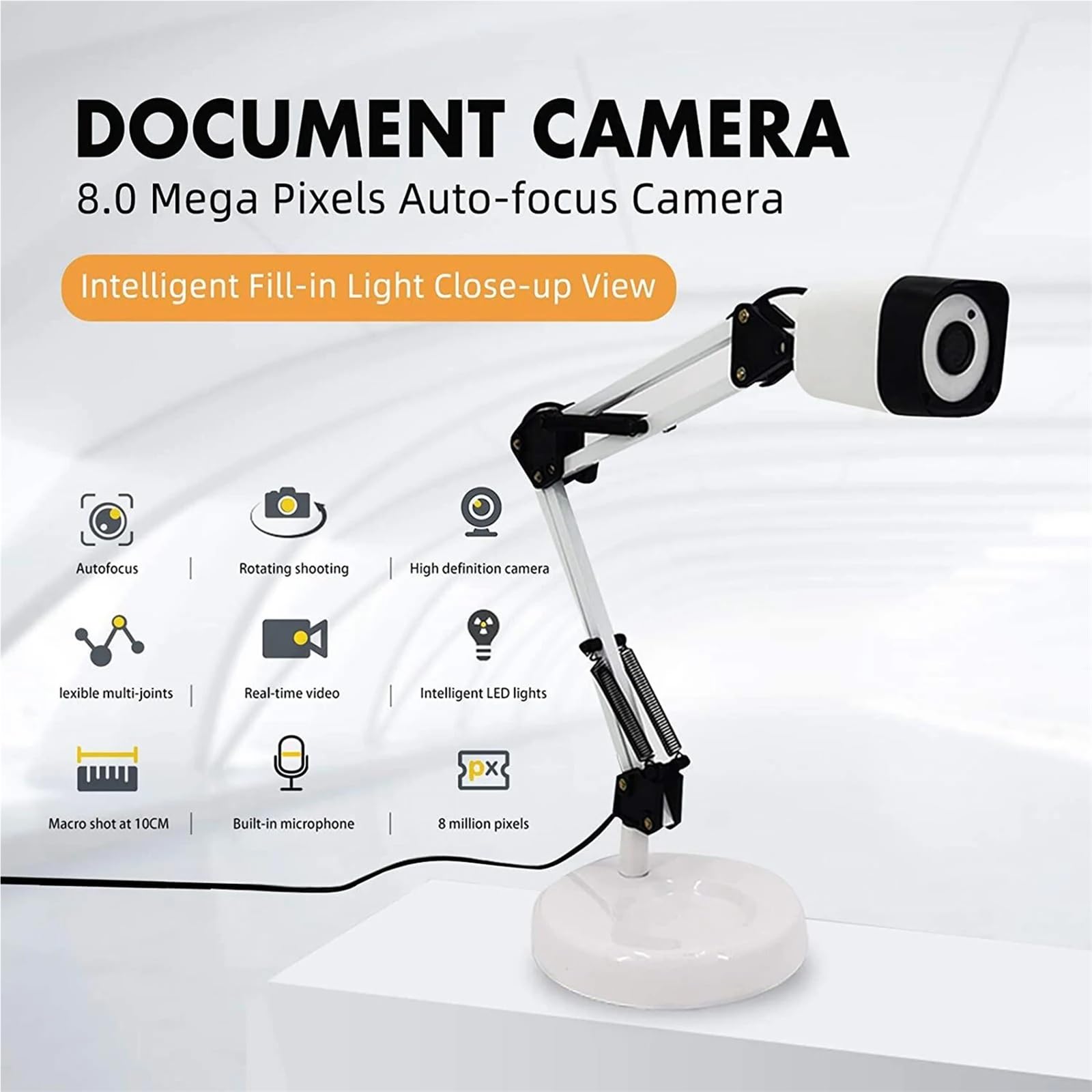 Escáner de Documentos 2 en 1, cámara Web, luz LED automática, USB A3 Alta definición 8 megapíxeles