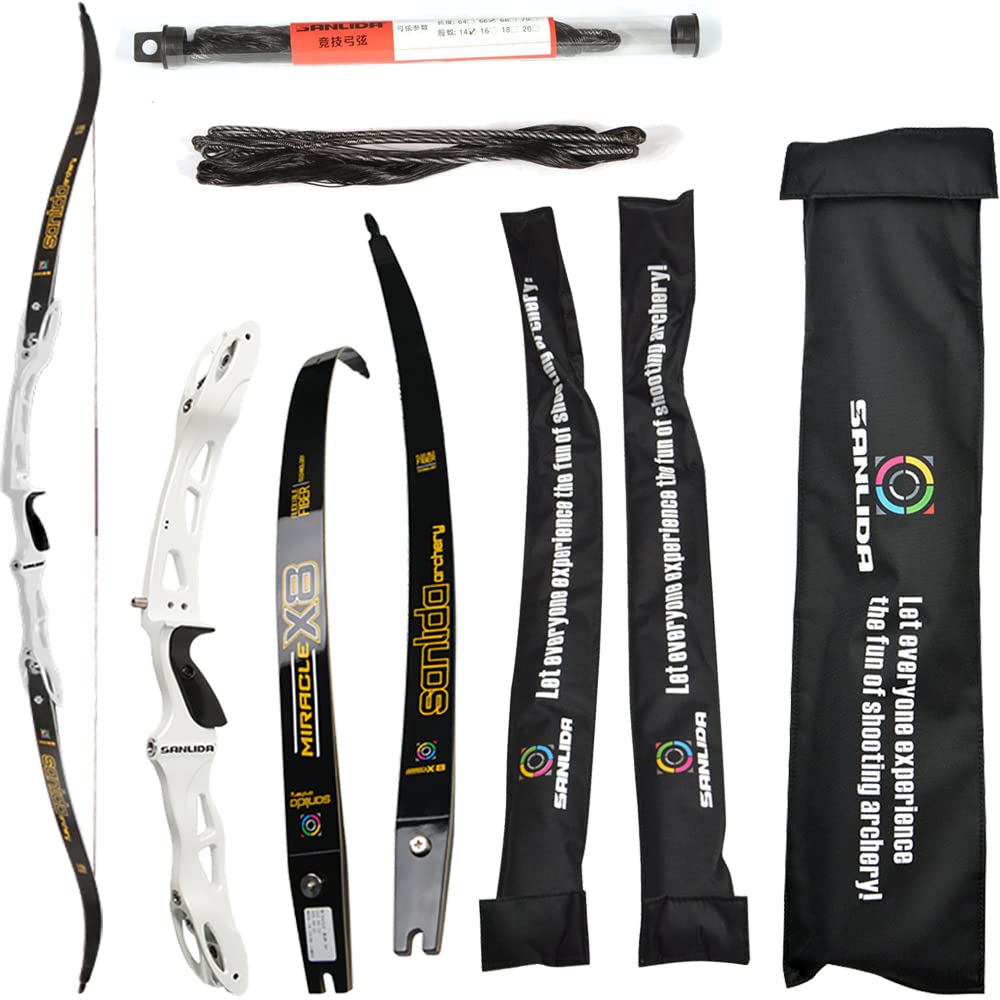 wolfman Recurve Bow Set Adult 66/68/70 Inch 14-44 Lbs Archery Hall ILF Competitive Bow and Arrow Set Competitive Bow Hunting Bow Set for Archery Club Shooting Practice RH (White, 70"/30Lbs)