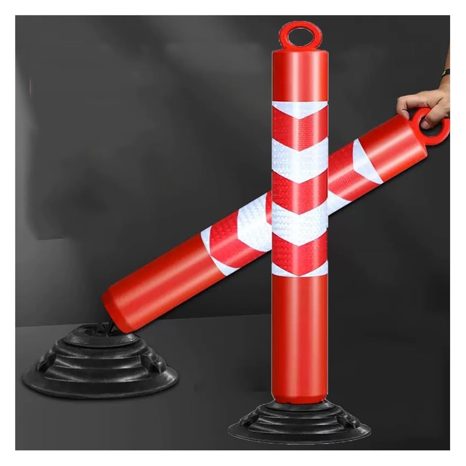 HCZKIUJY Traffic Delineator Post,Safety Warning Column, Delineator Post Cones for Parking Lot,Road/Street Caution with Reflective Collars for Public Area Driveway Walkway (4pack 31.5in/80cm)