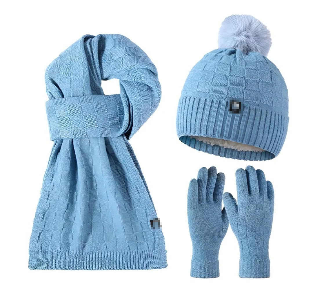 Pohullan Juego de gorro, bufanda y guantes de lana, gorro de terciopelo para mujer, bufanda de punto de forro polar, guantes y gorros