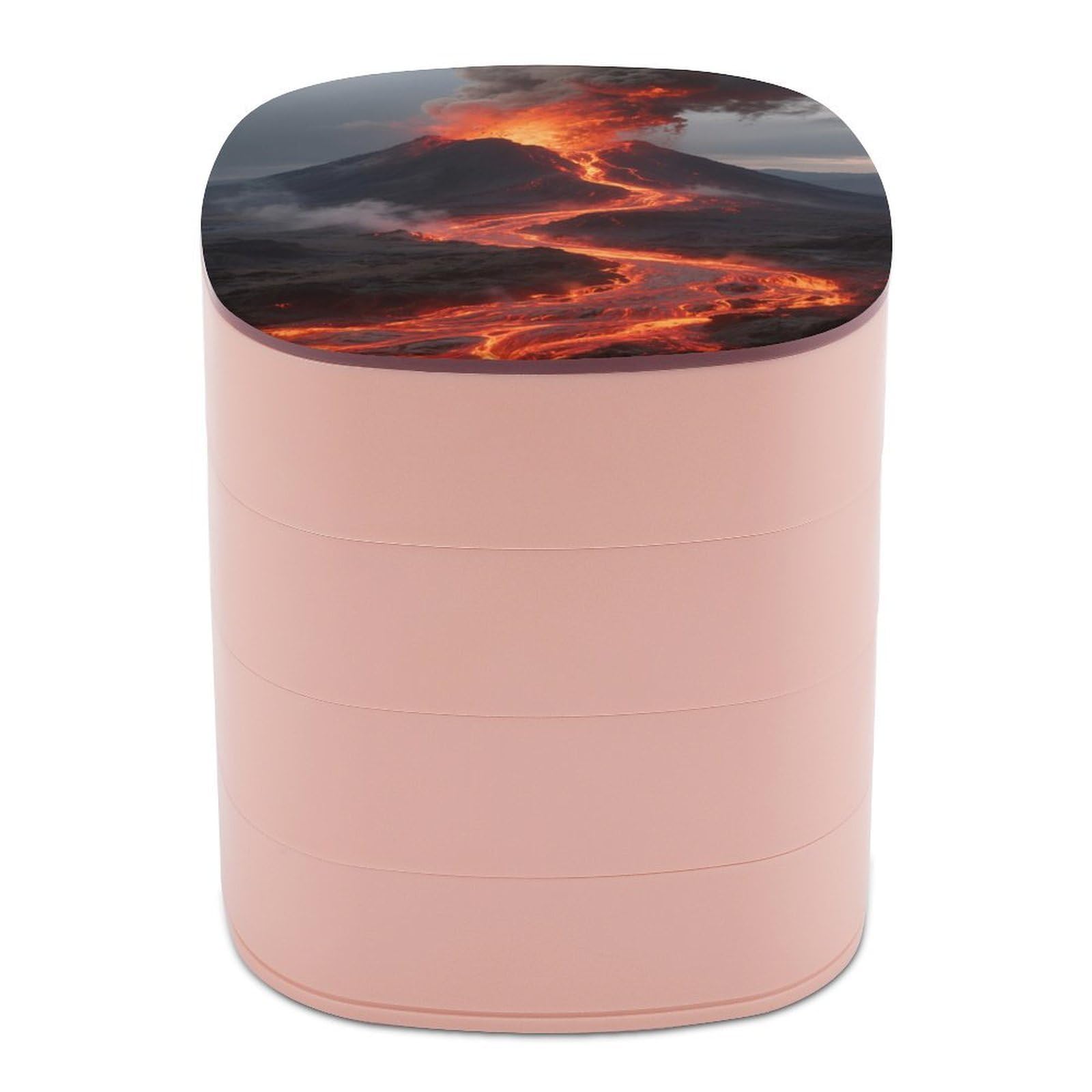 VstaDank Volcano Jewelry Box with Mirror 4-Layer Rotating Jewelry Tray Case Portable Jewelry Case Trinket Boxes Trinket Cases Travel Jewelry Organizer Earrings Storage Box