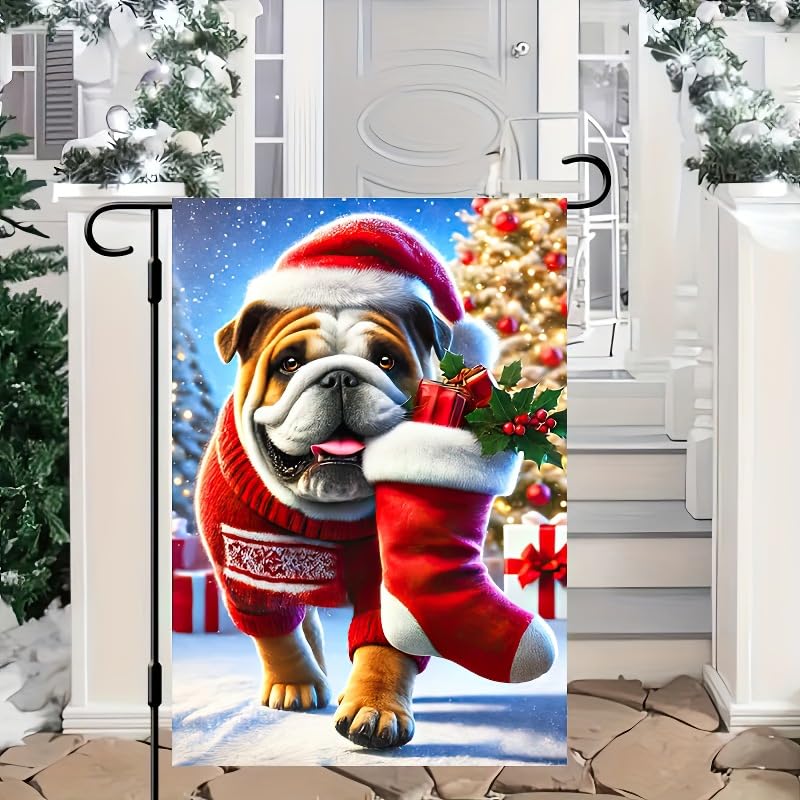 Image of BlissYard Christmas Bulldog Garden Flag 12x18 Inch Polyester