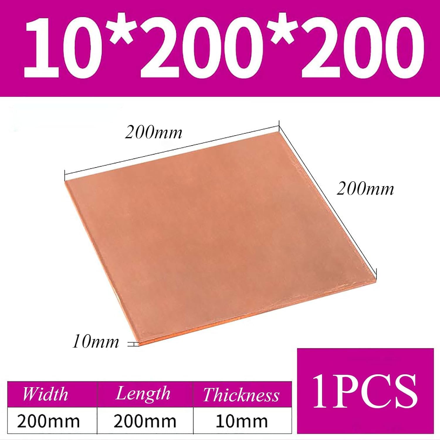 Blacha z czystej miedzi, grubość 10 mm, blacha miedziana do rzemiosła, biżuterii, napraw, elektryki, przemysłu, 10 * 300 * 300 mm(10 * 200 * 200mm)