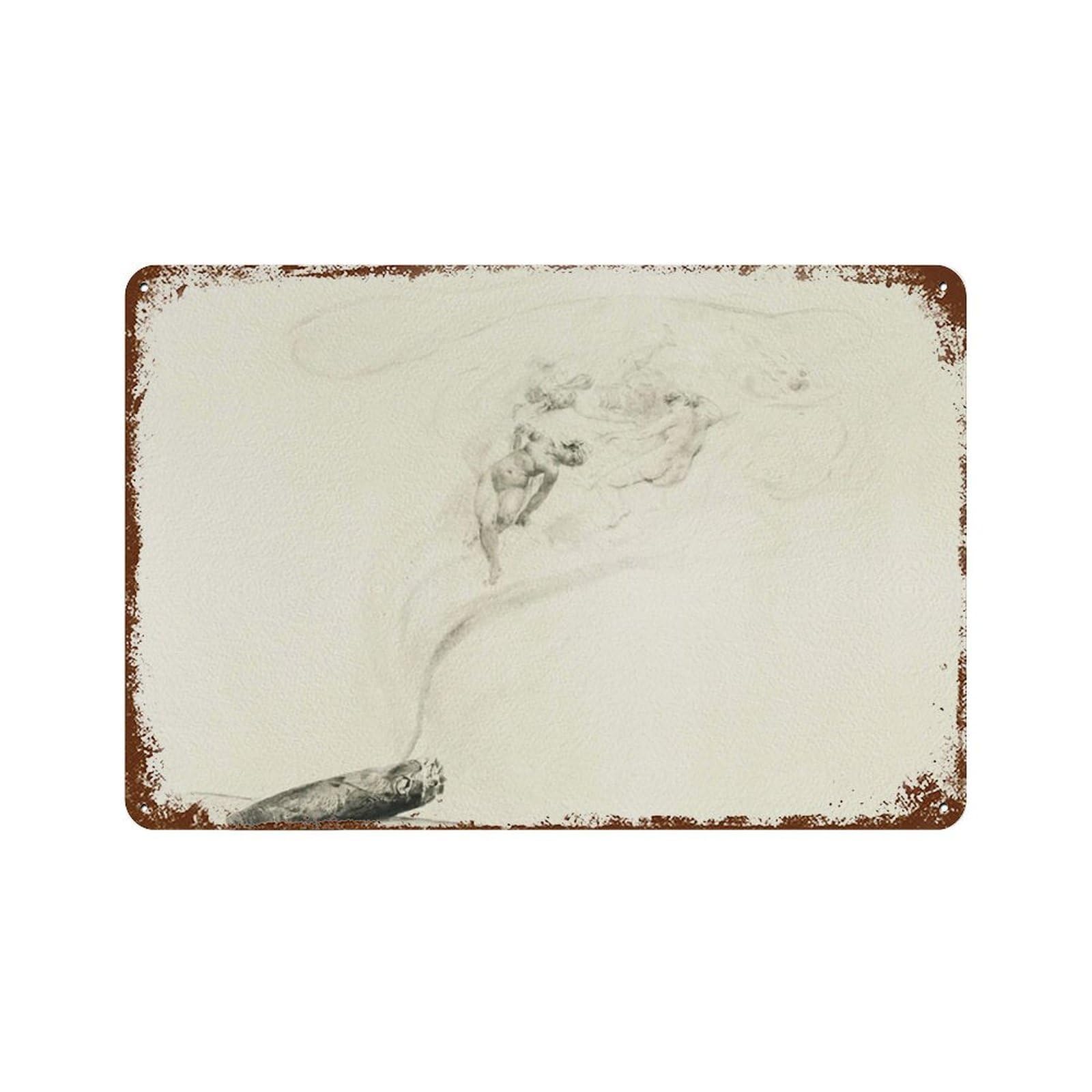 xiaoxiaoshen Pencil Drawing Vintage, Sketch Wall Decor Art Metal Tin Poster Modern Home Decor Art Home Bar Shop Decorations Vintage Sign 20x30cm