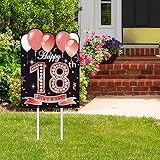 Large Happy 18th Birthday Party Yard Sign Rose Gold 18 Birthday Yard Signs with Stakes and Outdoor L